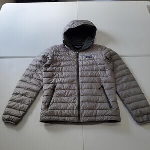 Patagonia Jacket Mens Small Gray Sweater Hoody Down Puffer Repair Taped STY84701